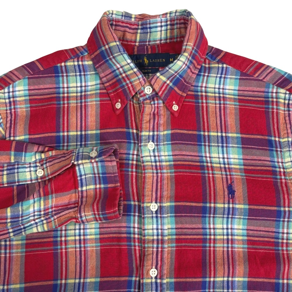 Polo Ralph Lauren Double Faced Lined Flannel Shirt Slim Fit Chambray Pony Mens M